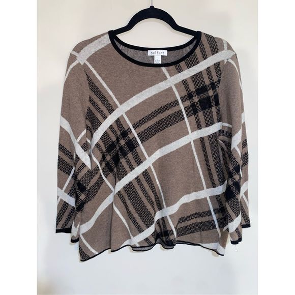 Belford Sweaters - Belford Brown Black Windowpane SOFT 100% Cotton Sweater, Size Large, MSRP $195